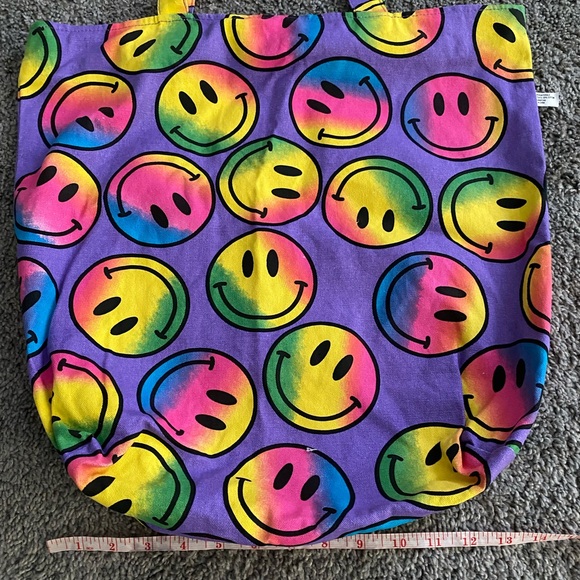 NWT Bunk Junk Neon Multicolor Smiley Face Medium Size Retro Colorful Tote Bag - Picture 12 of 15